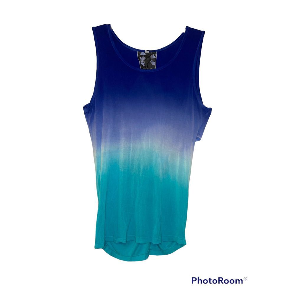 YOUNG Fabulous & Broke Ombre Rayon Tank top in Blue White Green size small